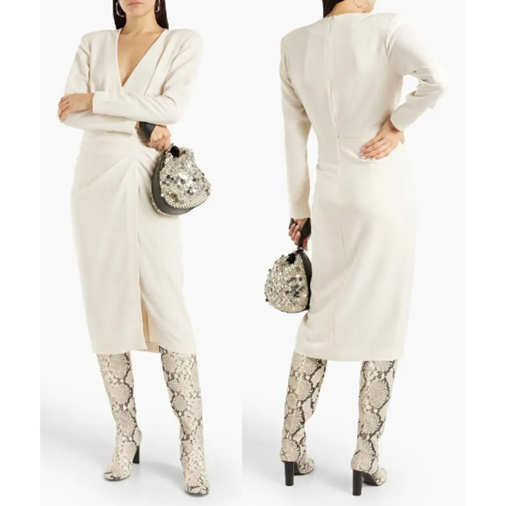 IRO PARIS Nefa Wrap Pleated Crepe Midi Pencil Dress White Women's 38 FR / US 6